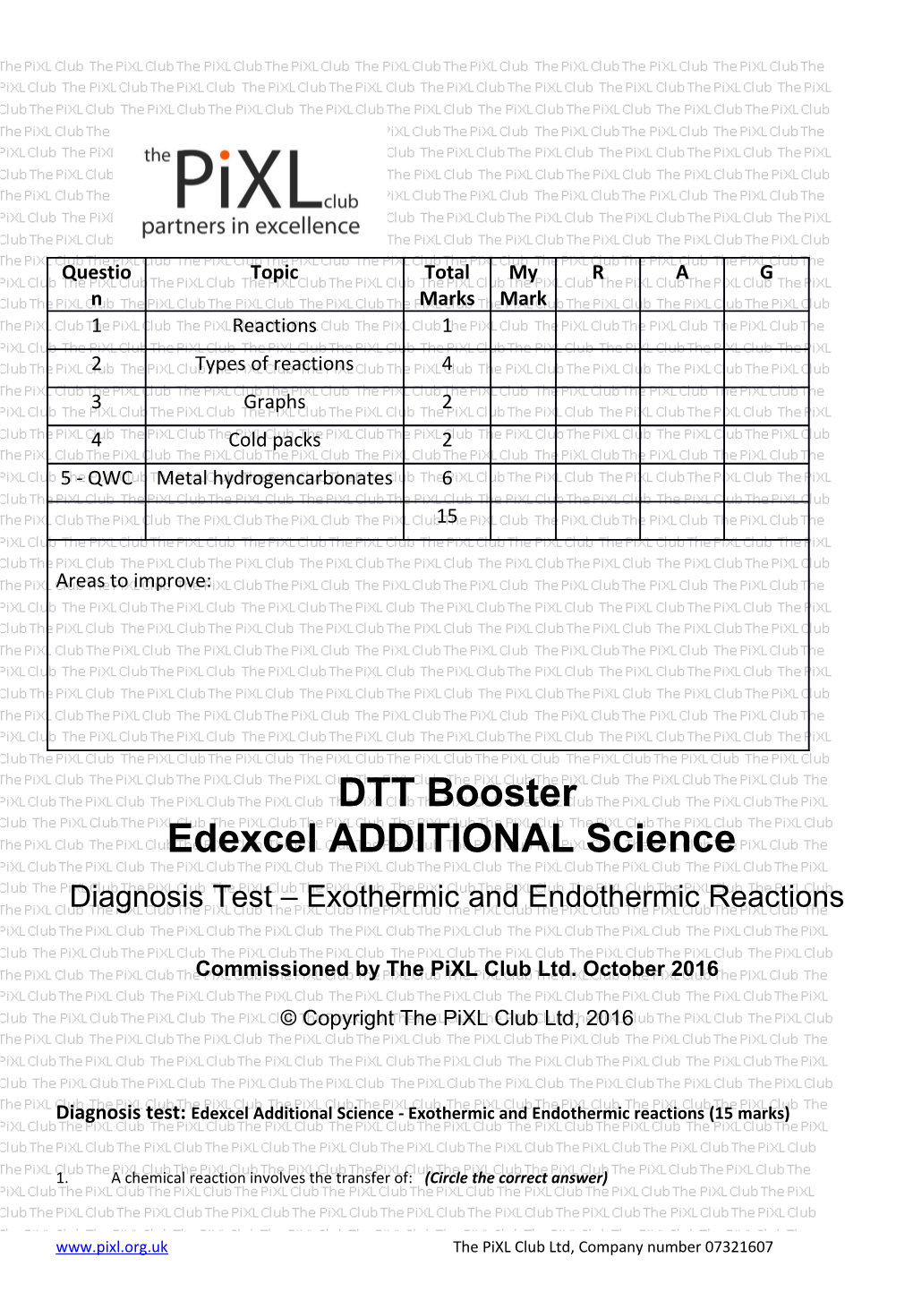 Diagnosis Test Exothermic and Endothermic Reactions