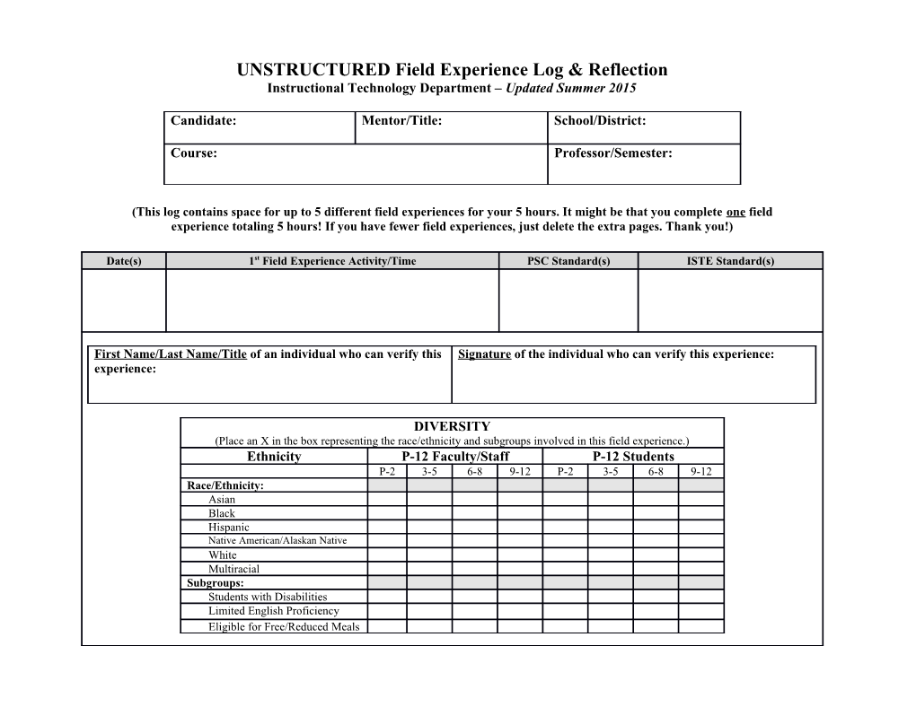 UNSTRUCTURED Field Experience Logreflection