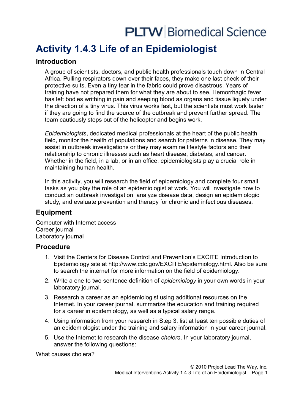 Activity 1.4.3 Life of an Epidemiologist