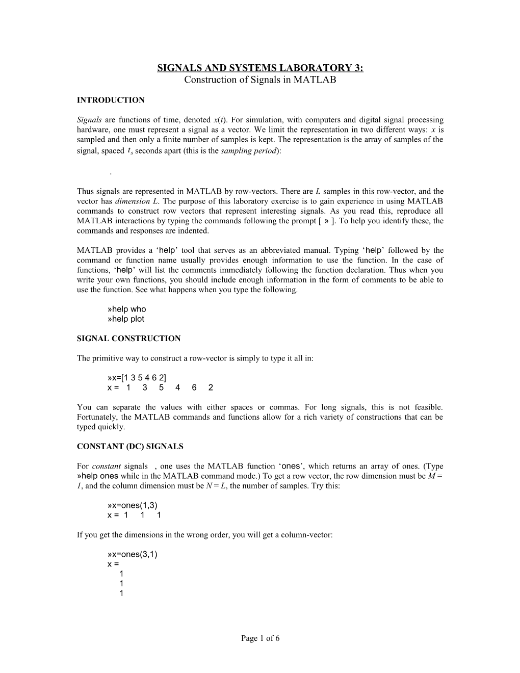 Linear Systems Laboratory 1