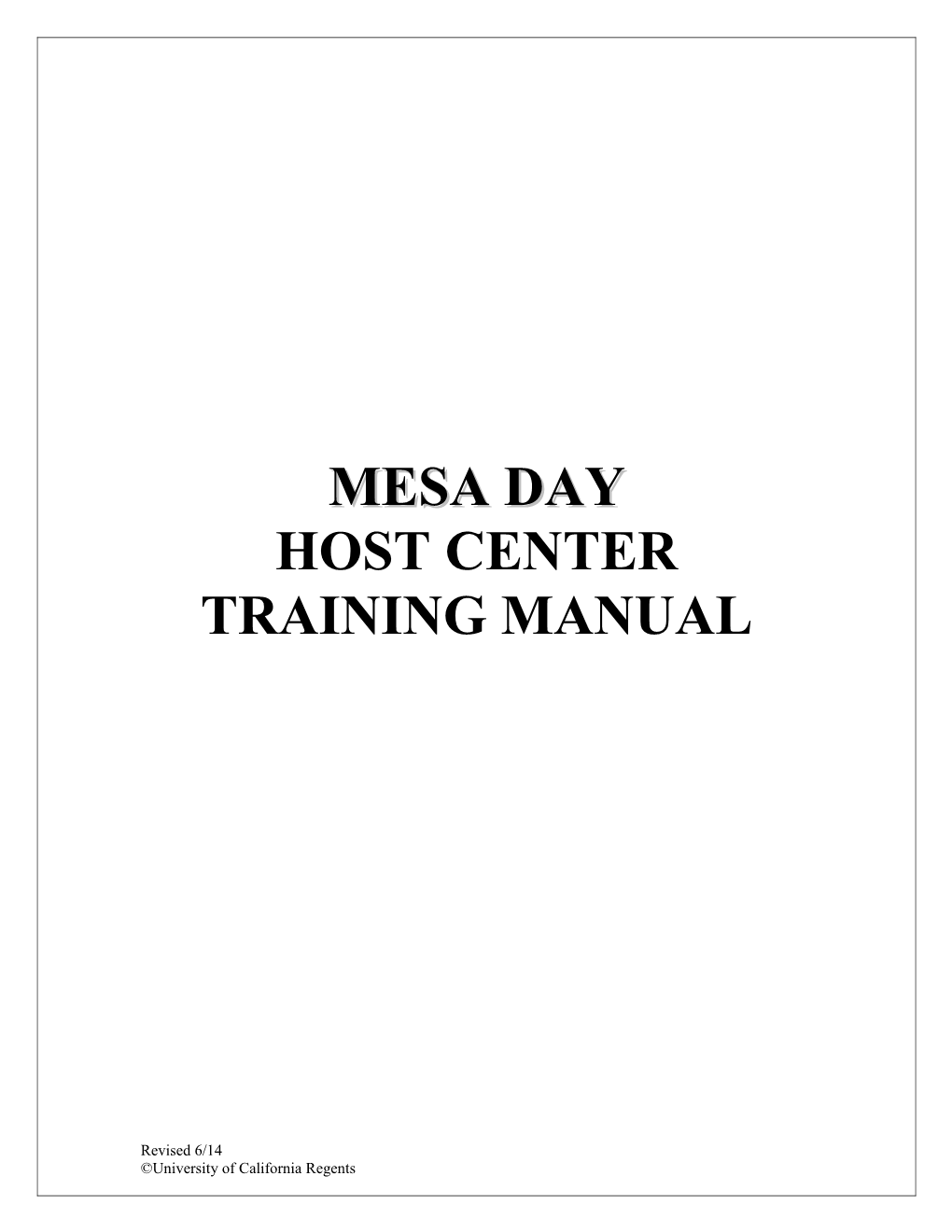 Mesa Day Implementation and Management Workbook