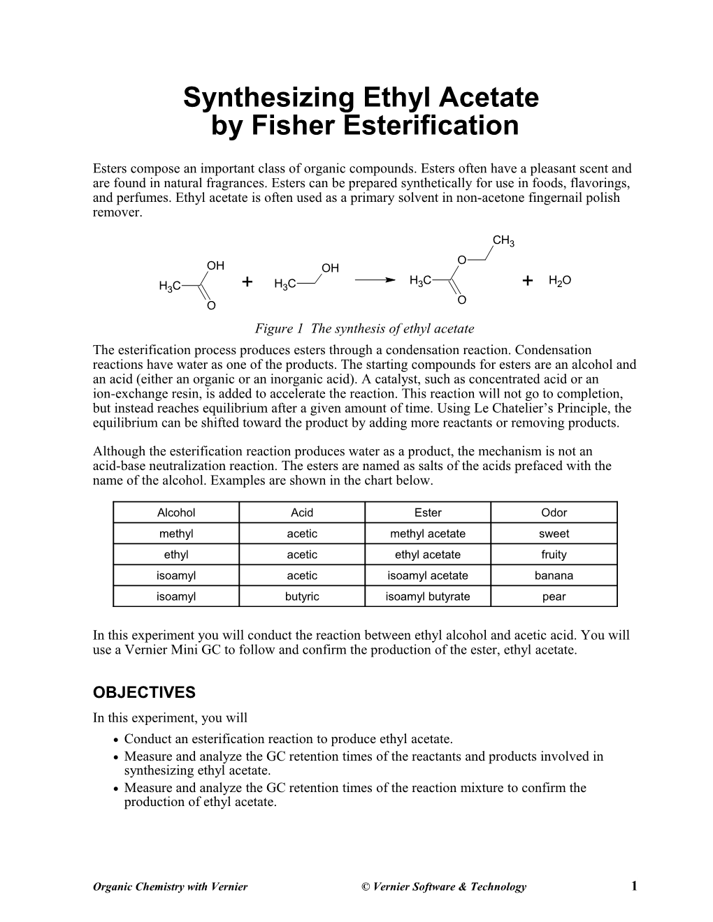 Synthesizing Ethyl Acetate by Fisher Esterification