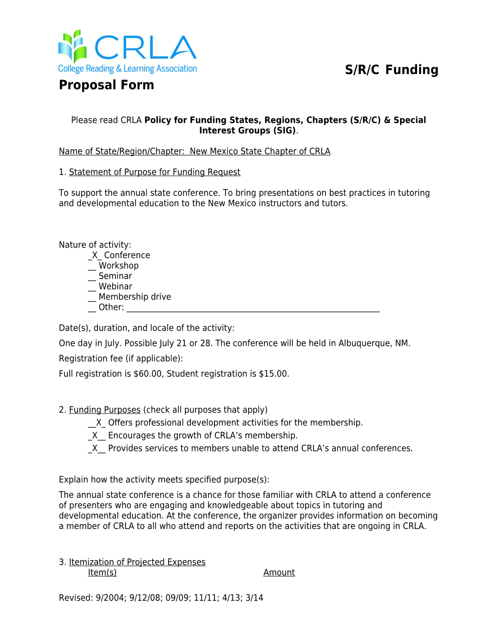 Crla Funding Proposal Form