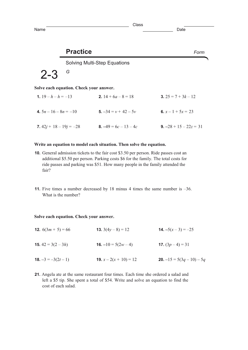 Solving Multi-Step Equations