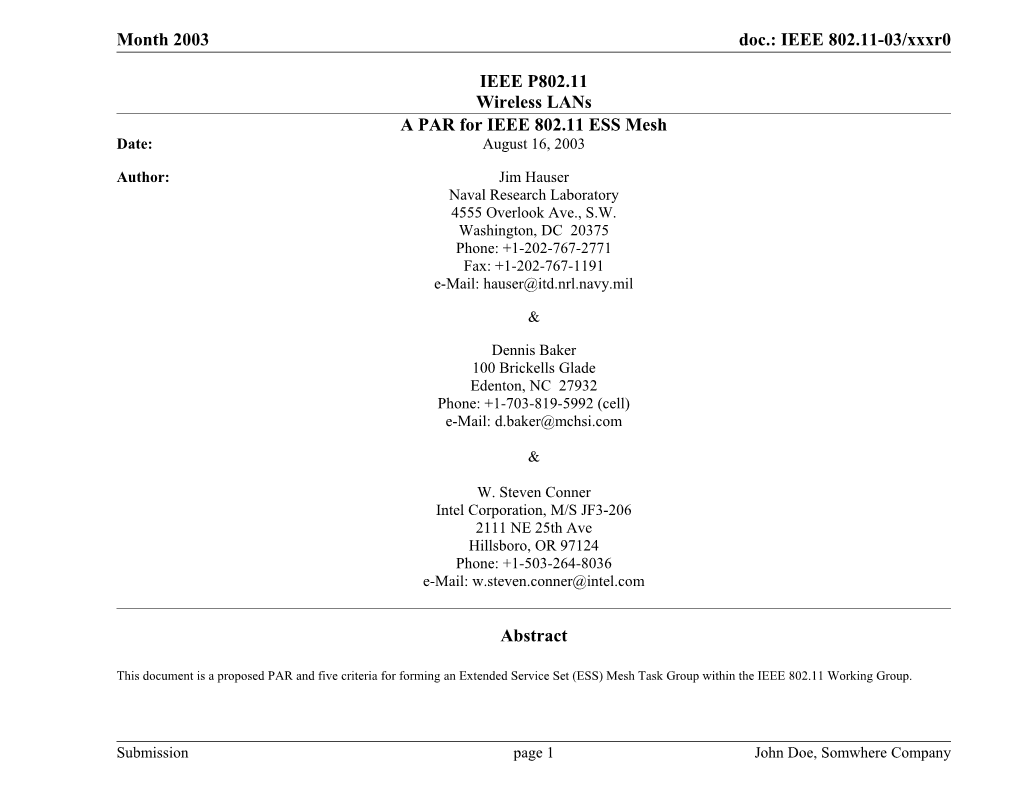 A PAR for IEEE 802.11 ESS Mesh