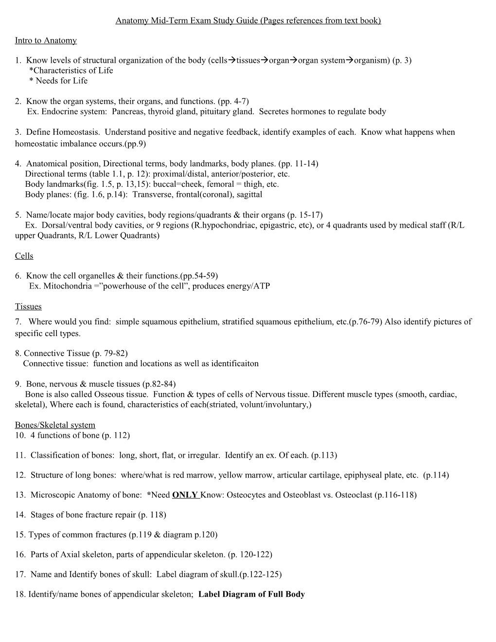 Anatomy Mid-Term Exam Study Guide