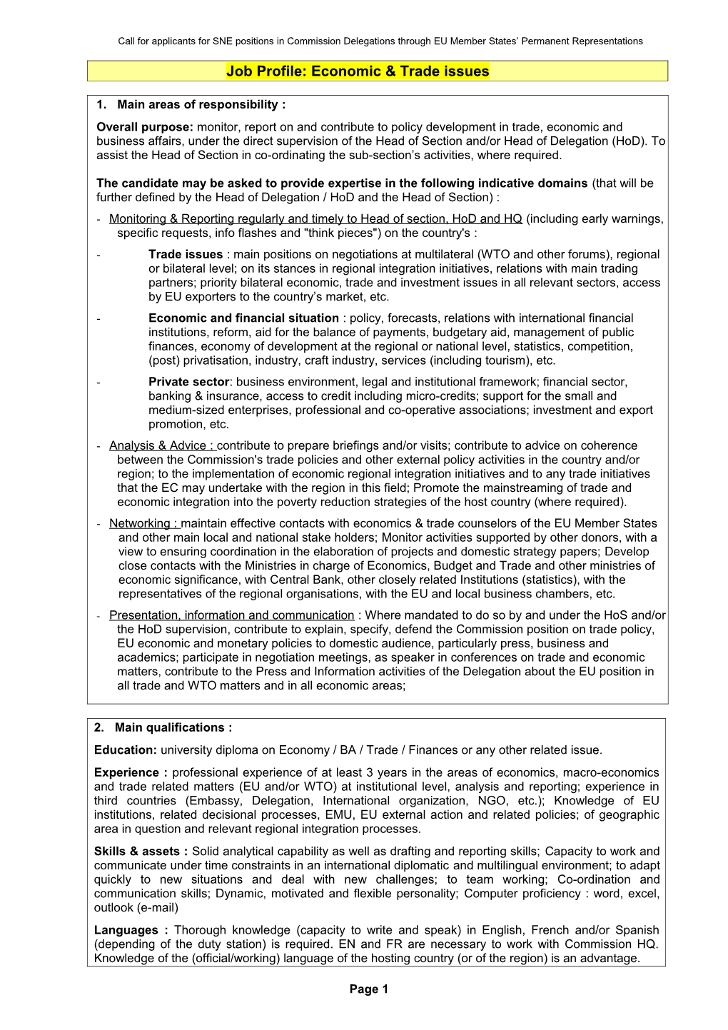 Job Profile : Economic & Trade Issues