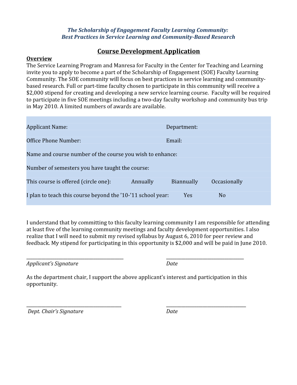 The Scholarship of Engagement Faculty Learning Community