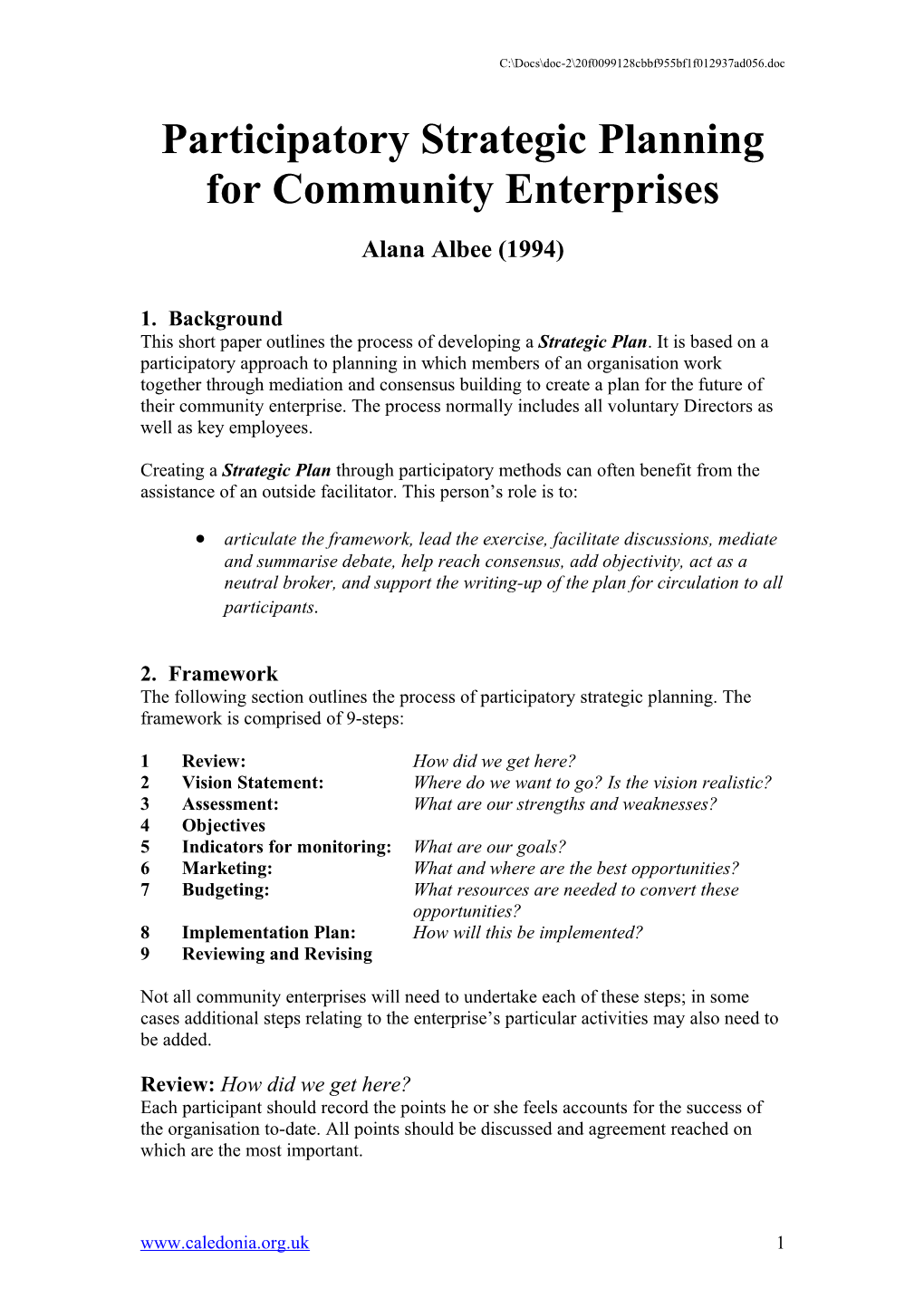 Participatory Strategic Planning for Community Enterprises