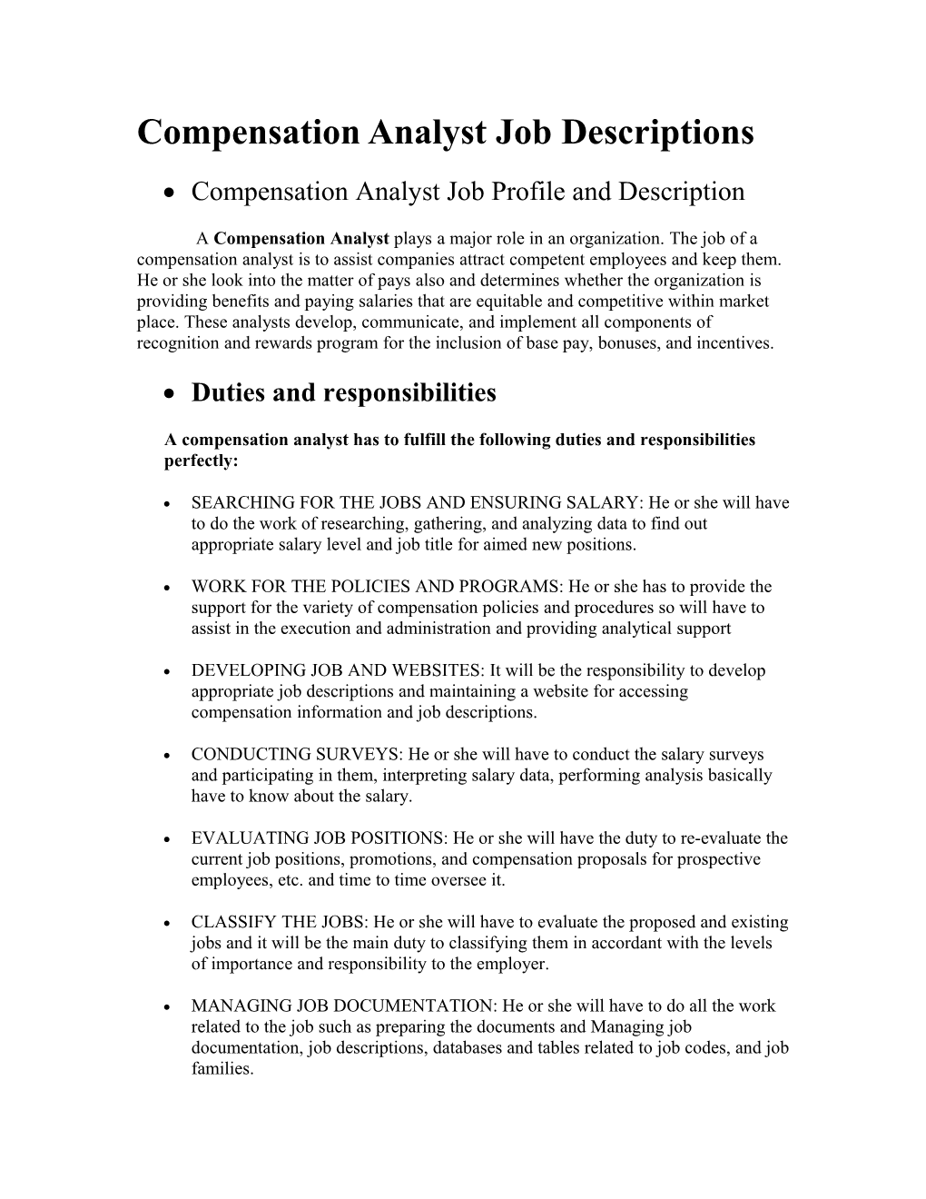 Compensation Analyst Job Descriptions