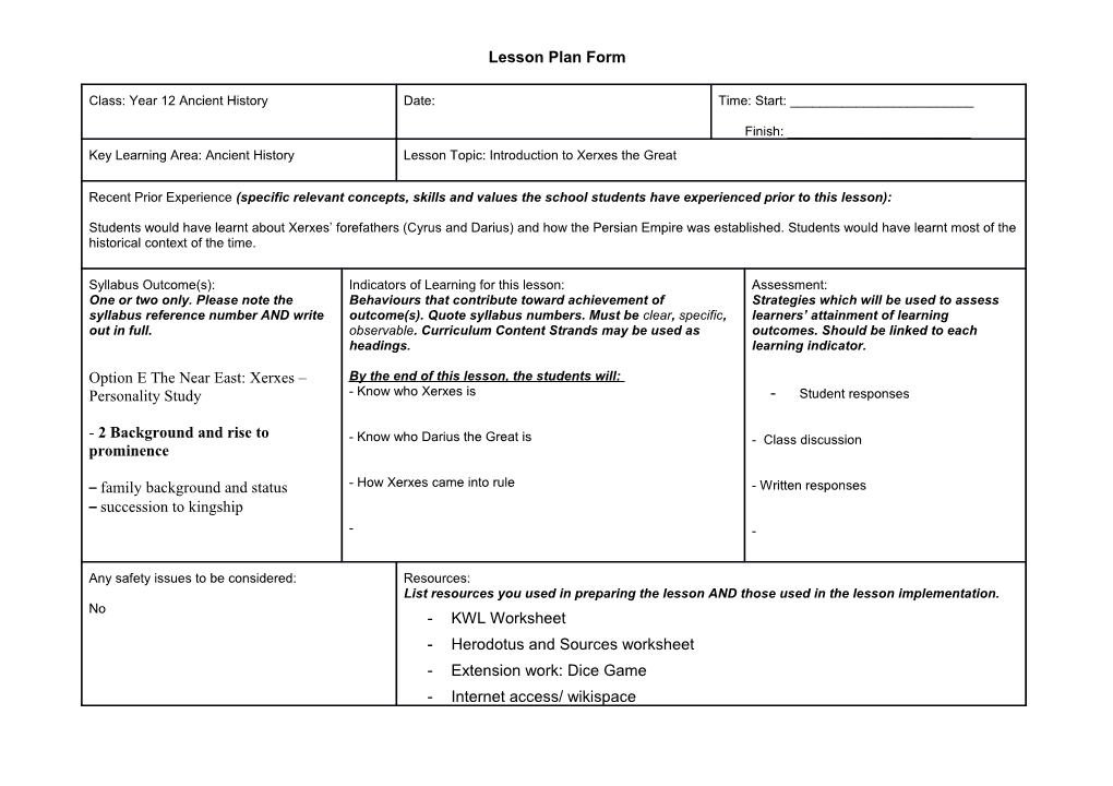 Lesson Plan Form s12