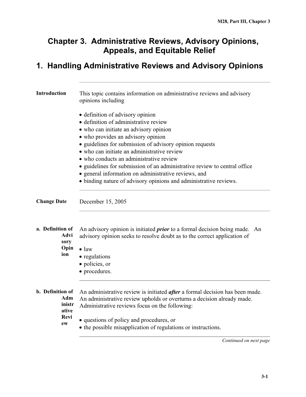 Chapter 3. Administrative Reviews, Advisory Opinions, Appeals, and Equitable Relief