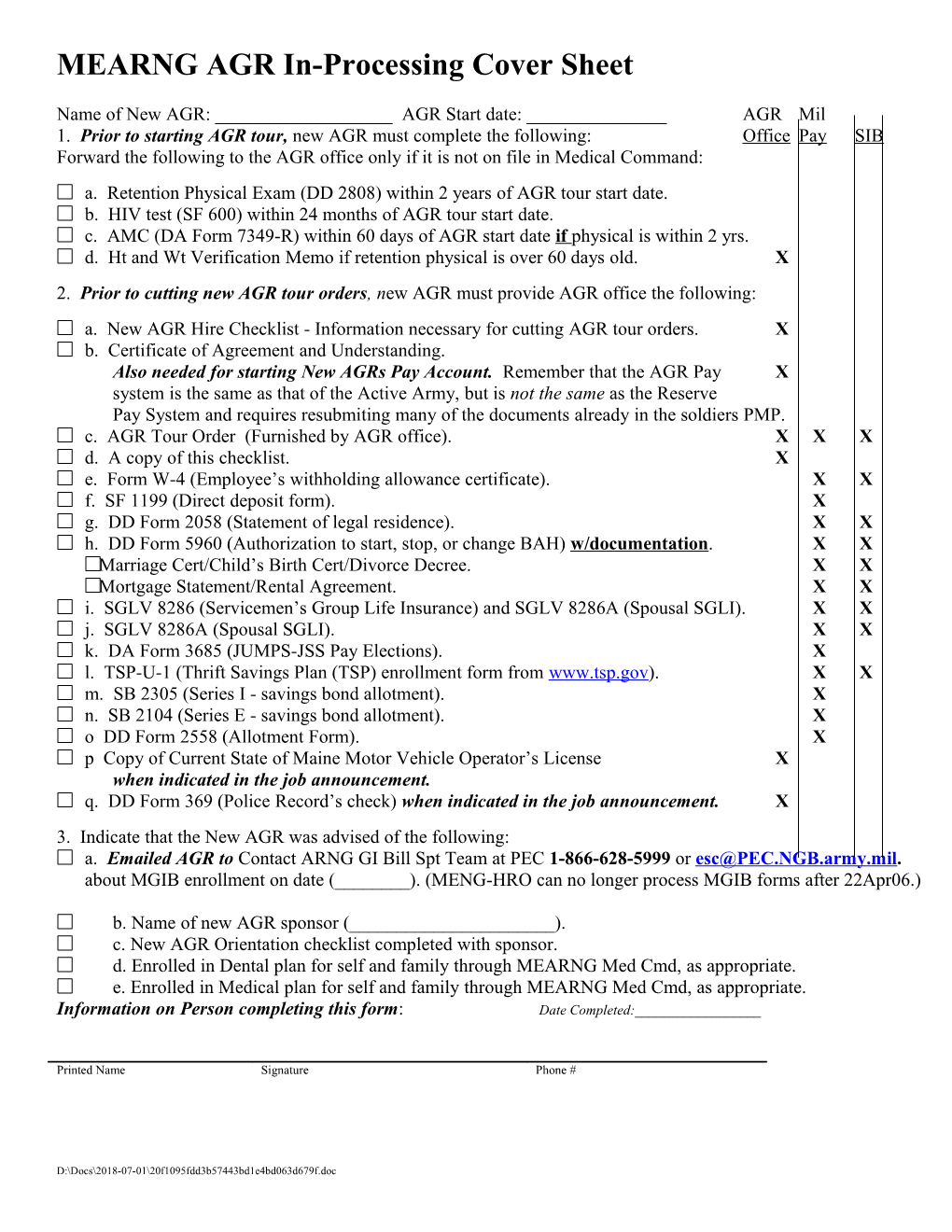 MEARNG AGR In-Processing Cover Sheet