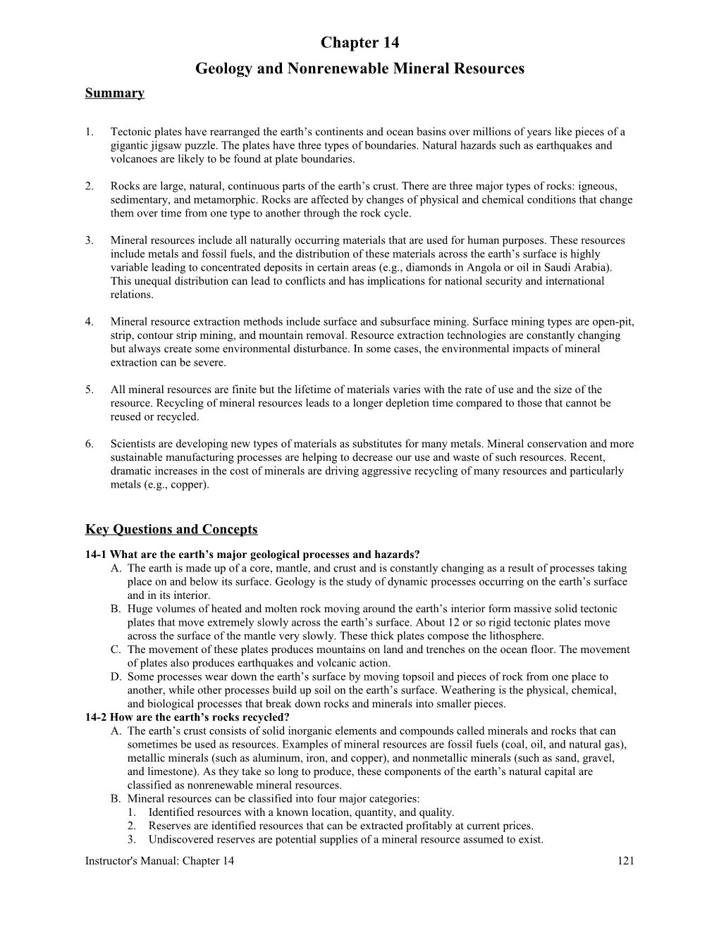 Geology and Nonrenewable Mineral Resources