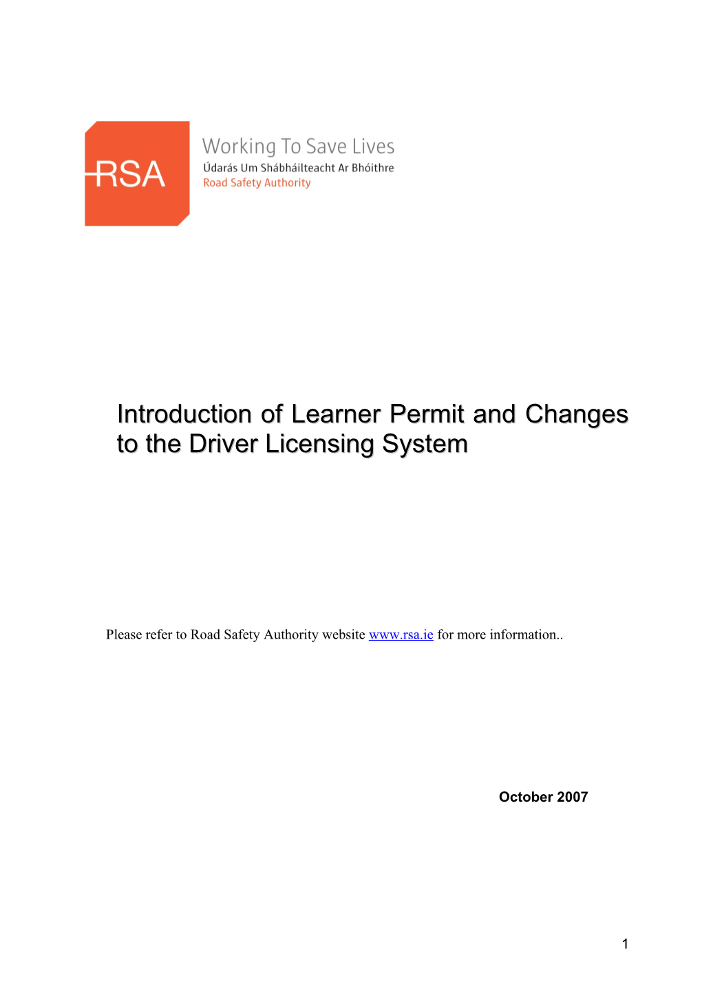 Introduction of Learner Permit and Changes to the Driver Licensing System