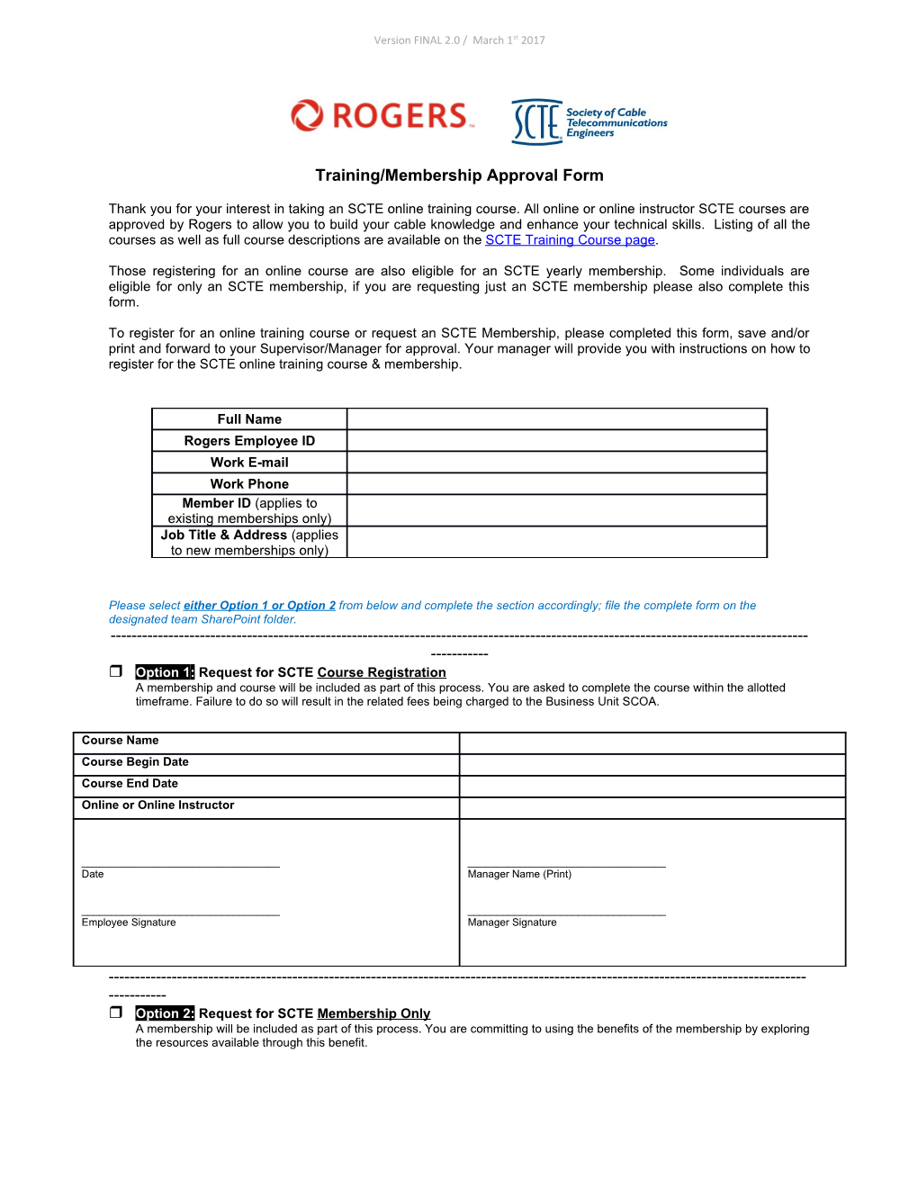 Training/Membership Approval Form