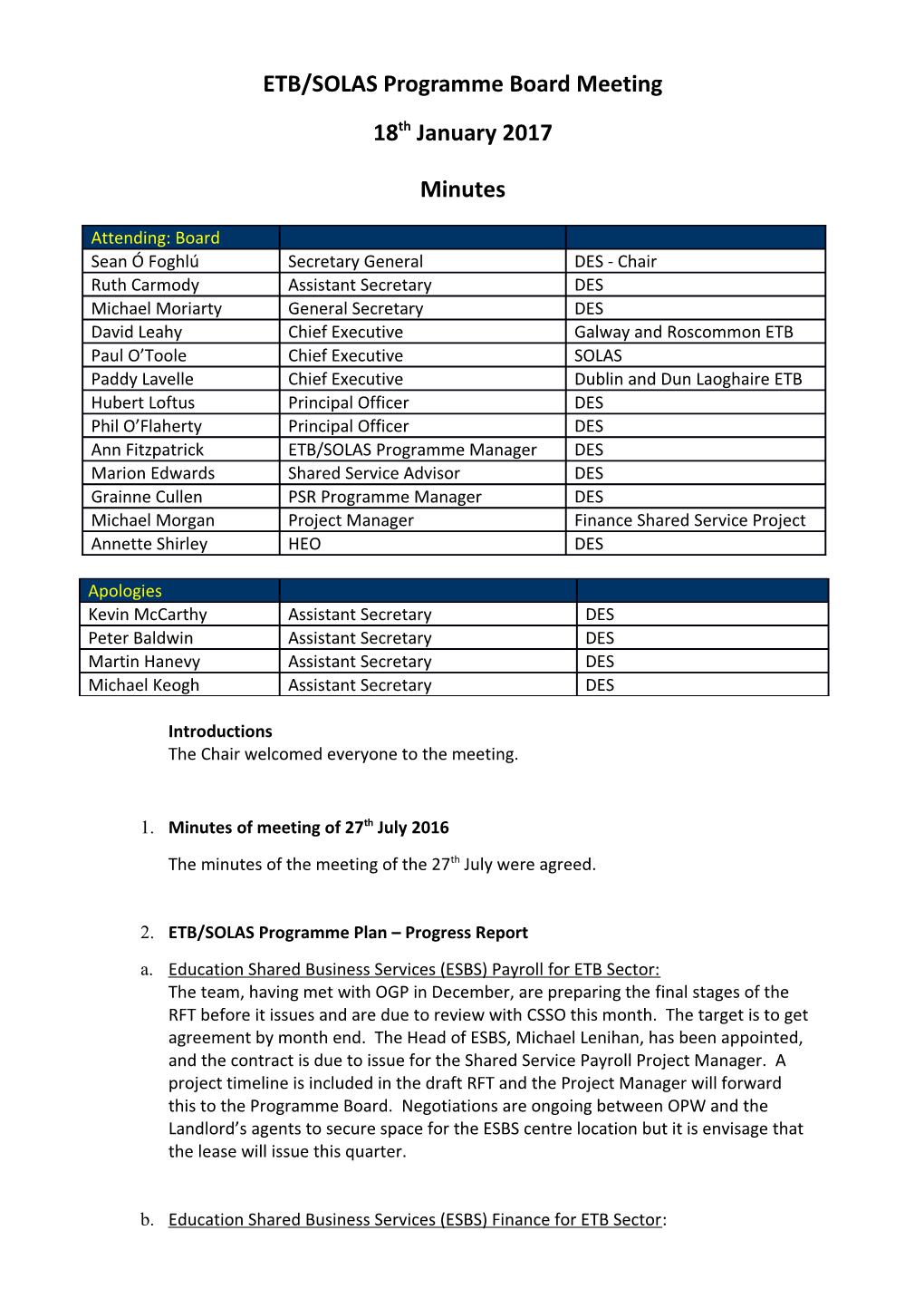ETB/SOLAS Programme Board Meeting