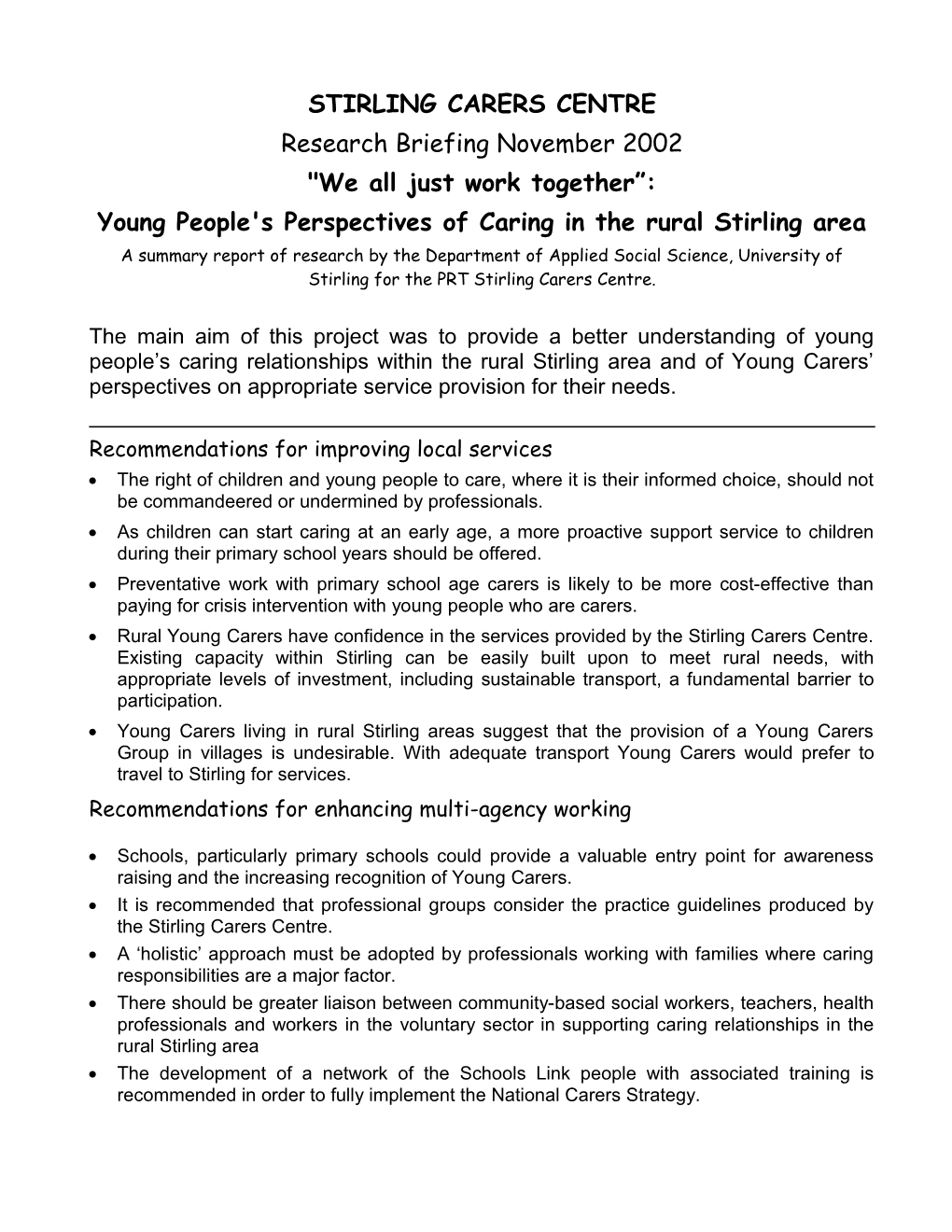 Appendix X Index of Young Carers Projects Who Provided Information