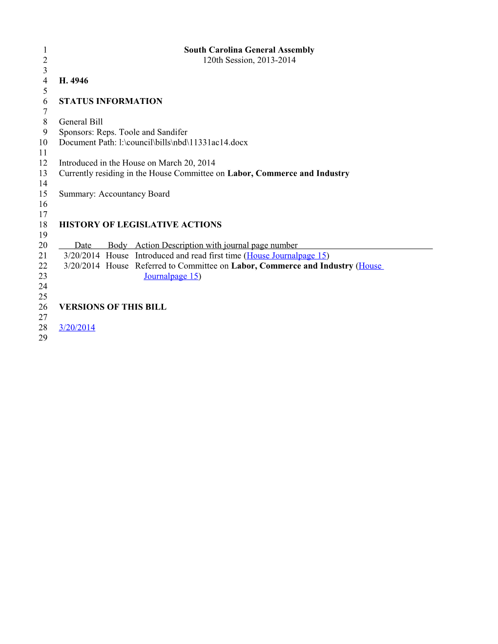 2013-2014 Bill 4946: Accountancy Board - South Carolina Legislature Online