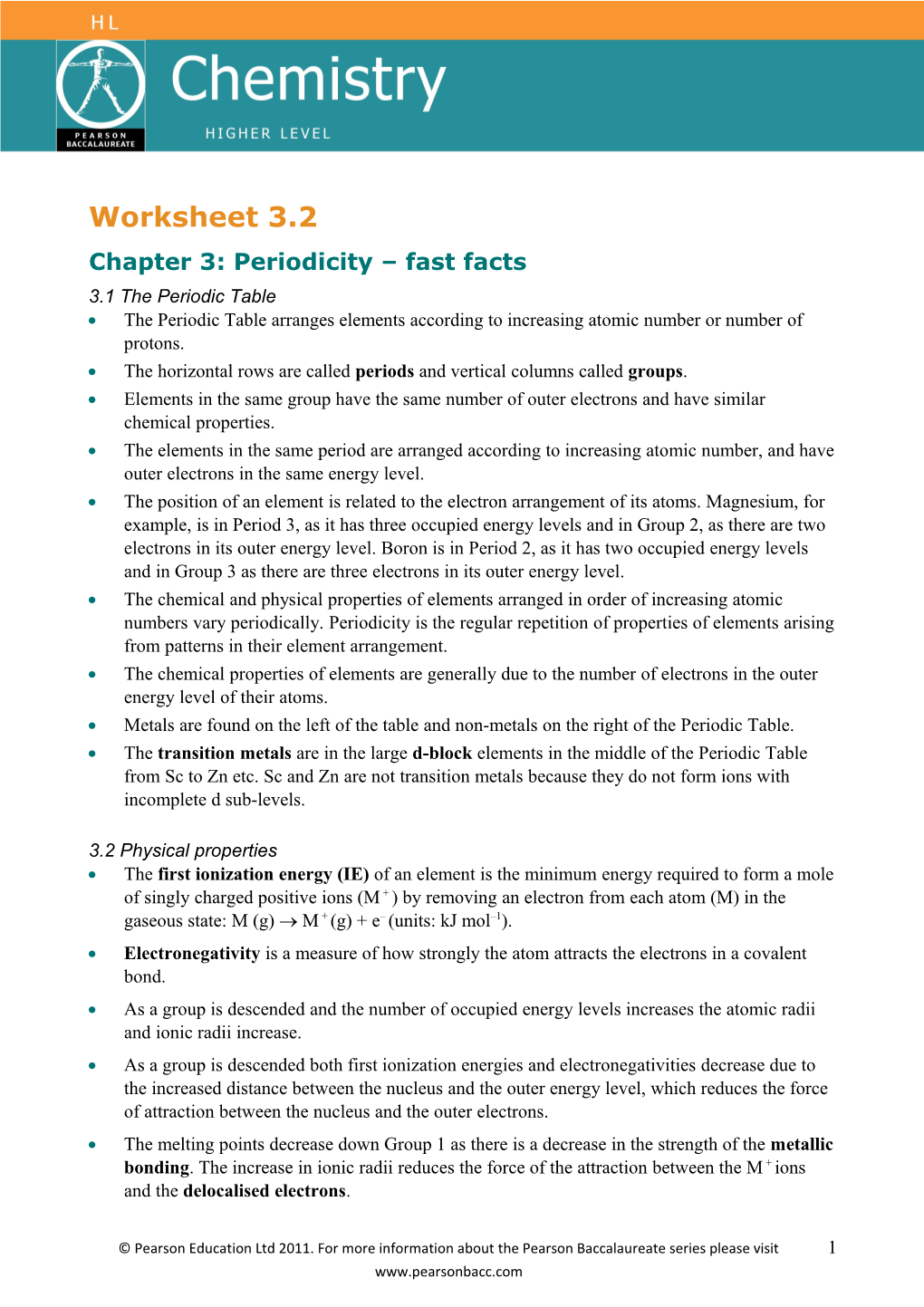 Chapter 3: Periodicity Fast Facts