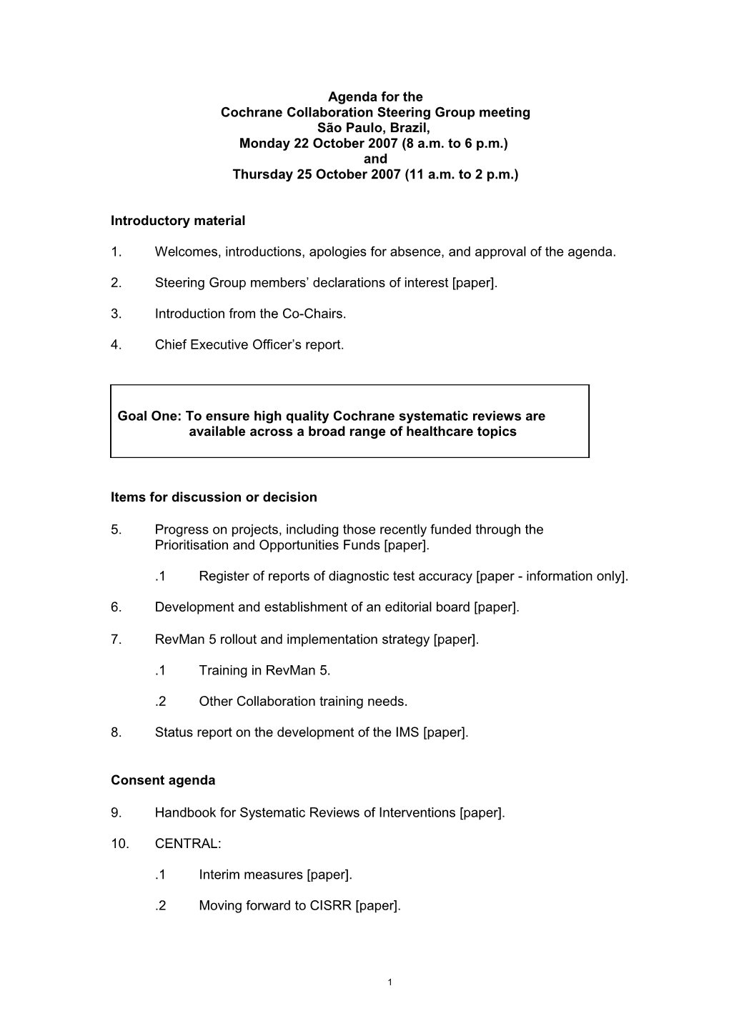 Standing Items for CCSG Agendas of Meetings During Colloquia
