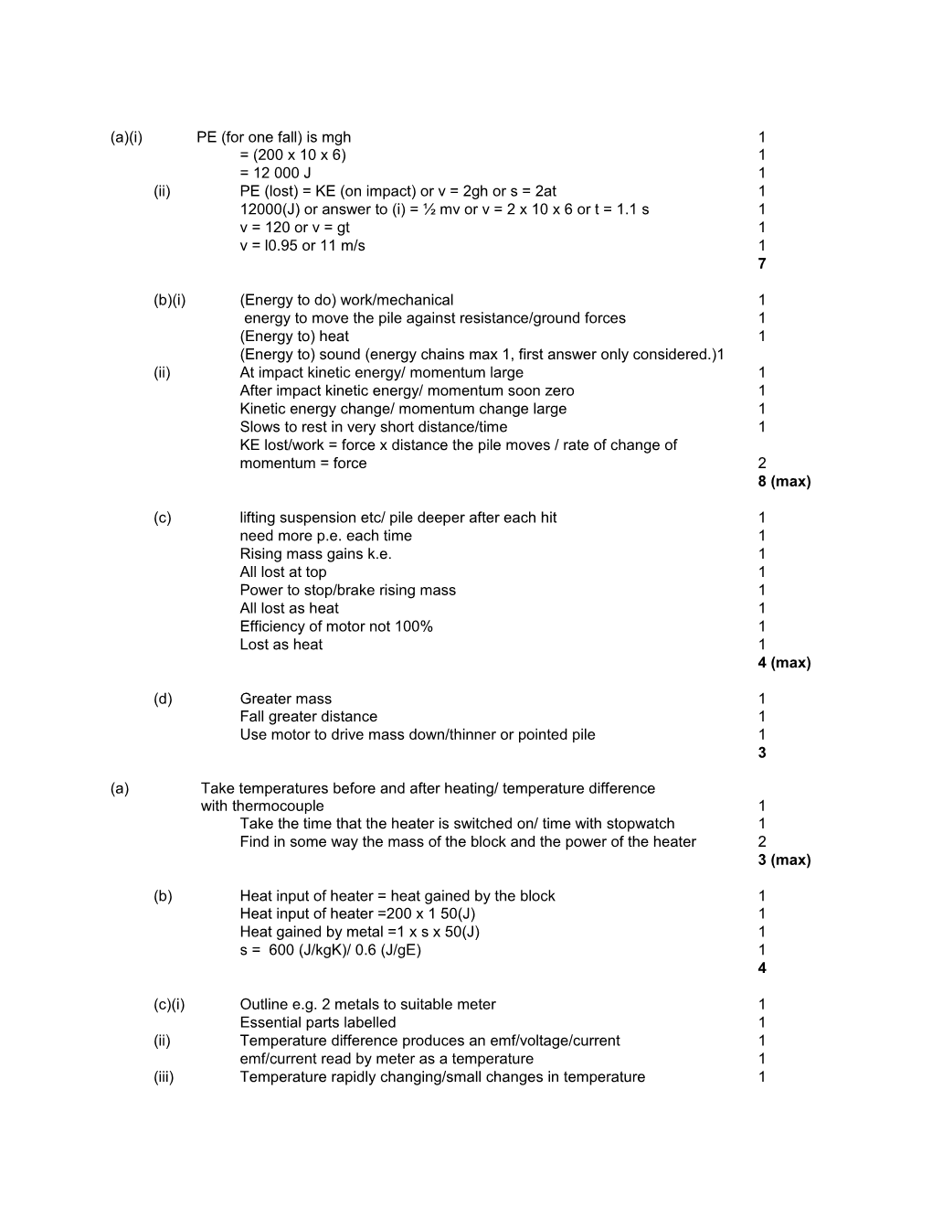 Mark Scheme for IGCSE Physics (0625/3) Extended Theory November 1999