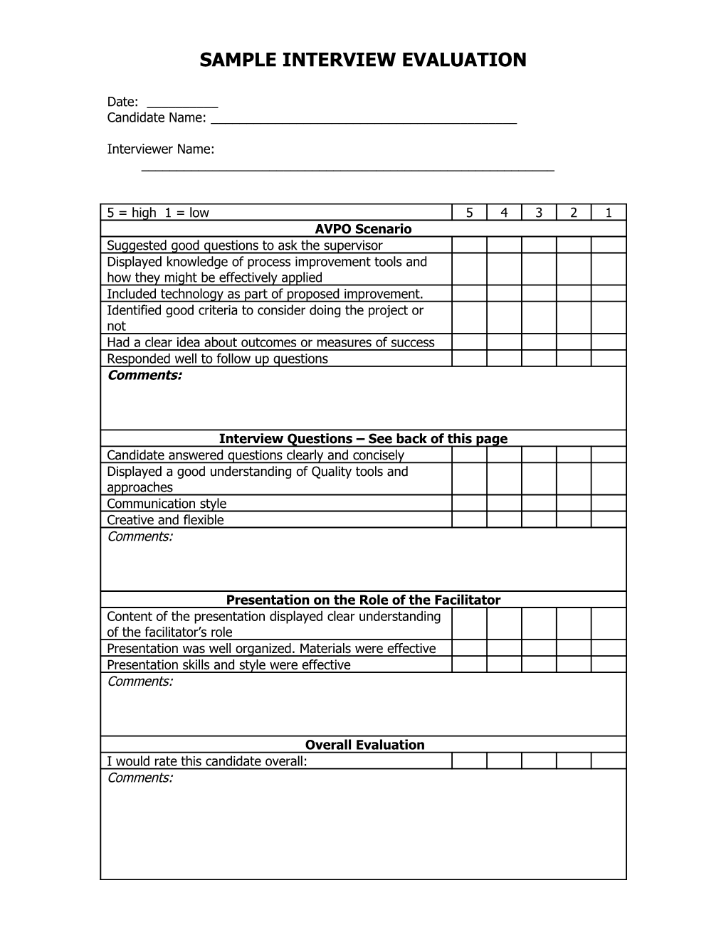 Sample Interview Evaluation