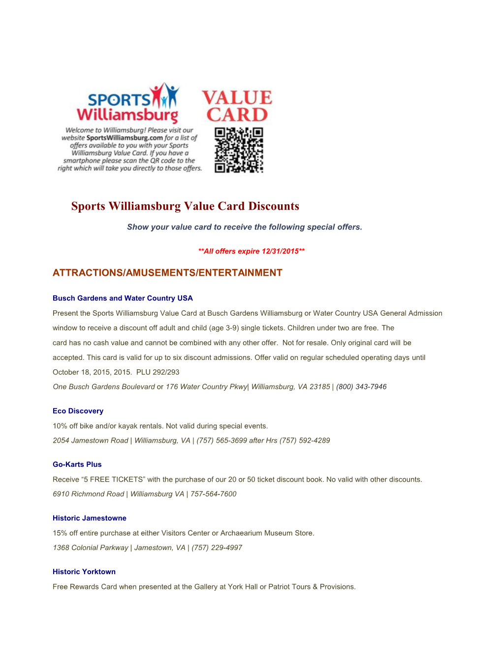 Sports Williamsburg Value Carddiscounts