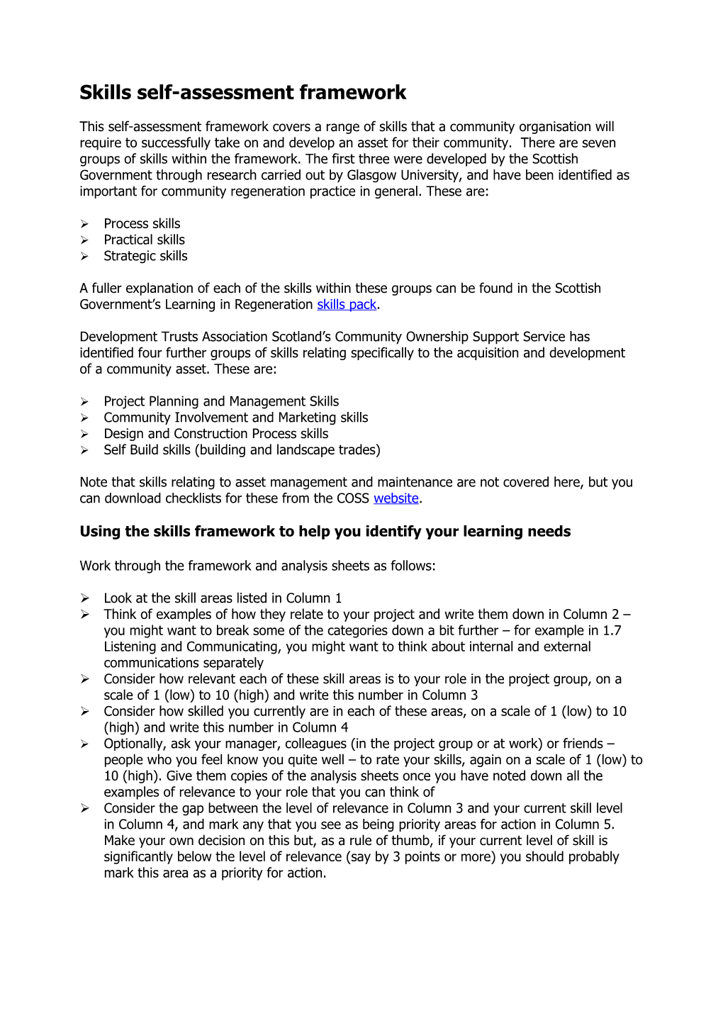 Skills Self-Assessment Framework