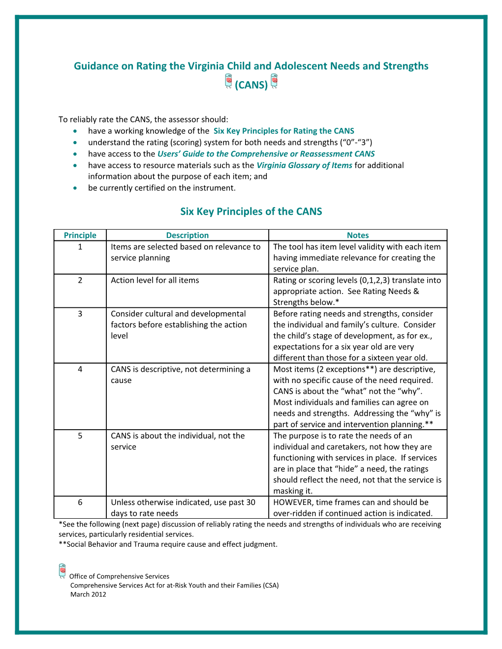 Guidance on Rating the Virginia Child and Adolescent Needs and Strengths