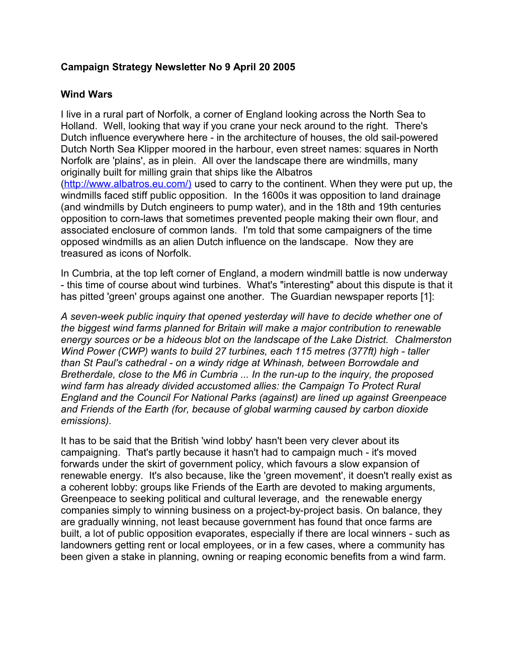 Campaign Strategy Newsletter No 4 Feb 16 2005 s1