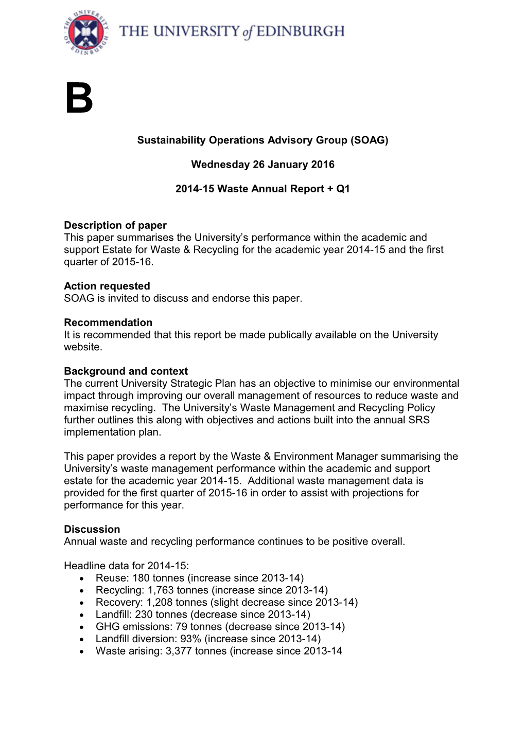 Sustainability Operations Advisory Group (SOAG)