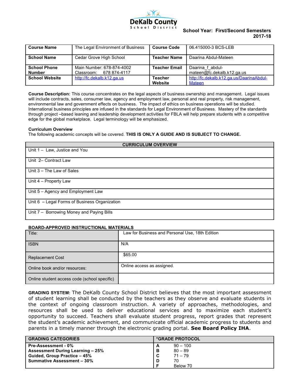 Sixth Grade Mathematics Syllabus s2