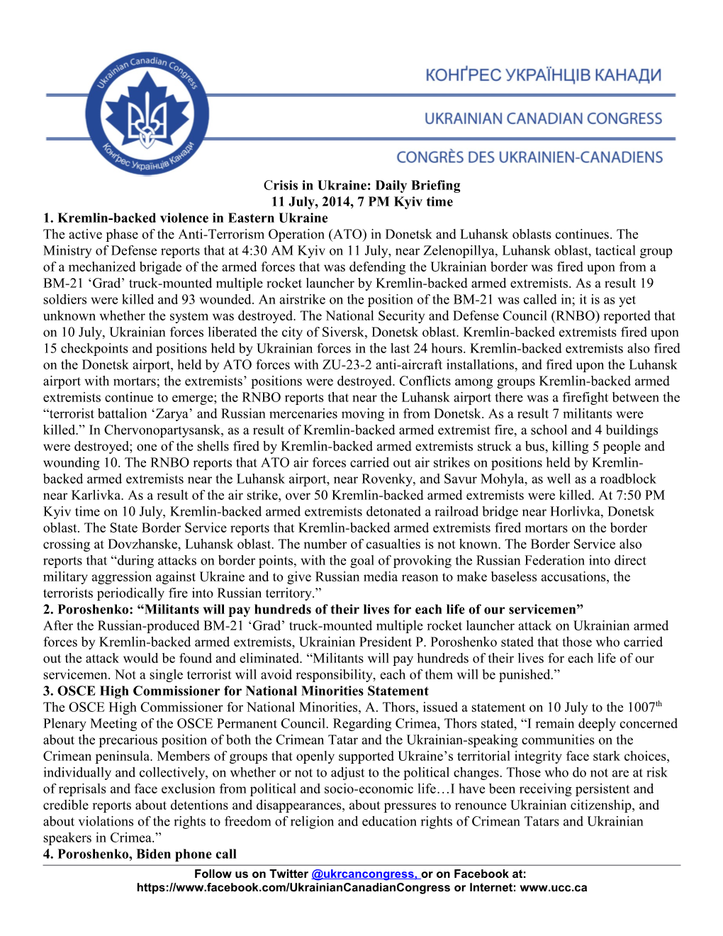 1. Kremlin-Backed Violence in Eastern Ukraine