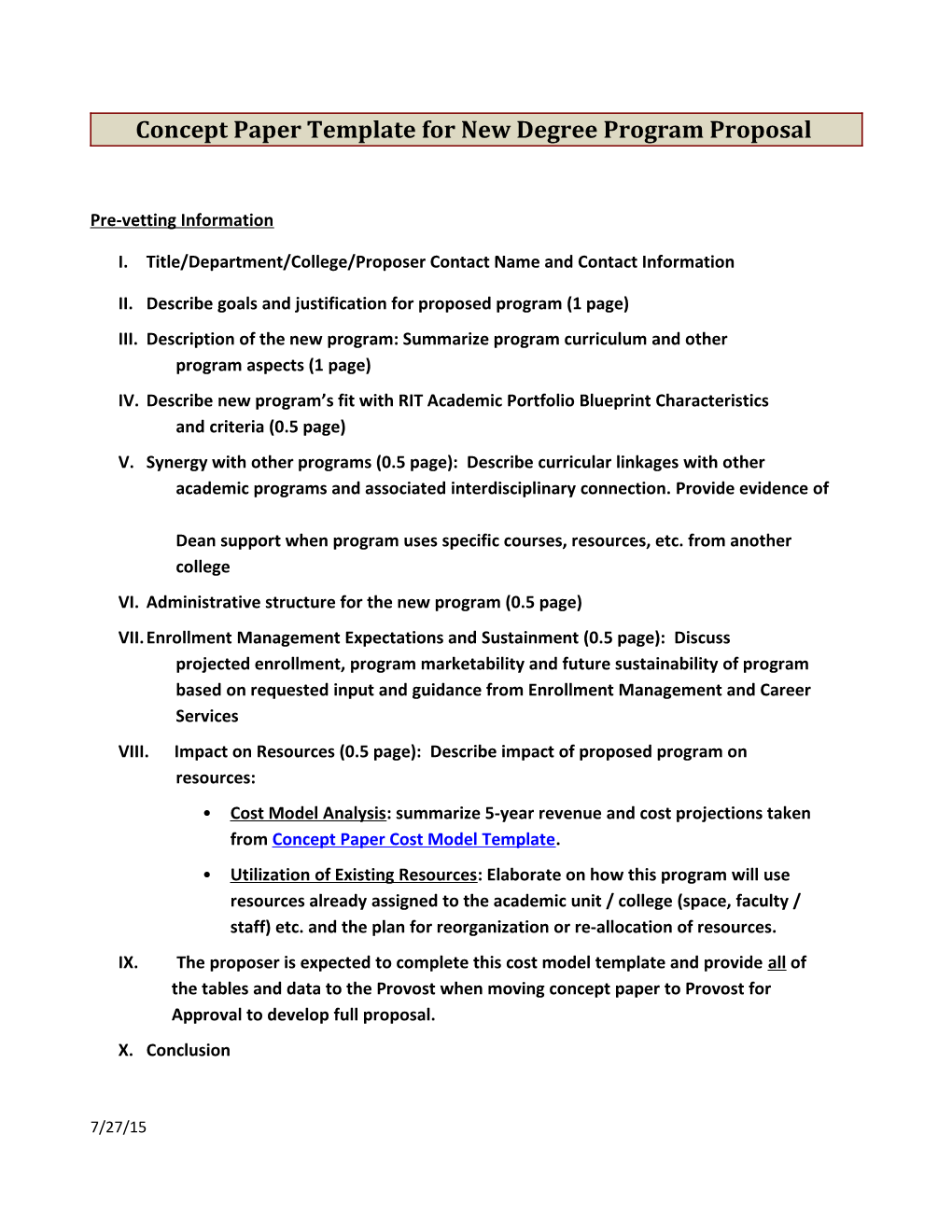 Concept Paper Template for New Degree Program Proposal