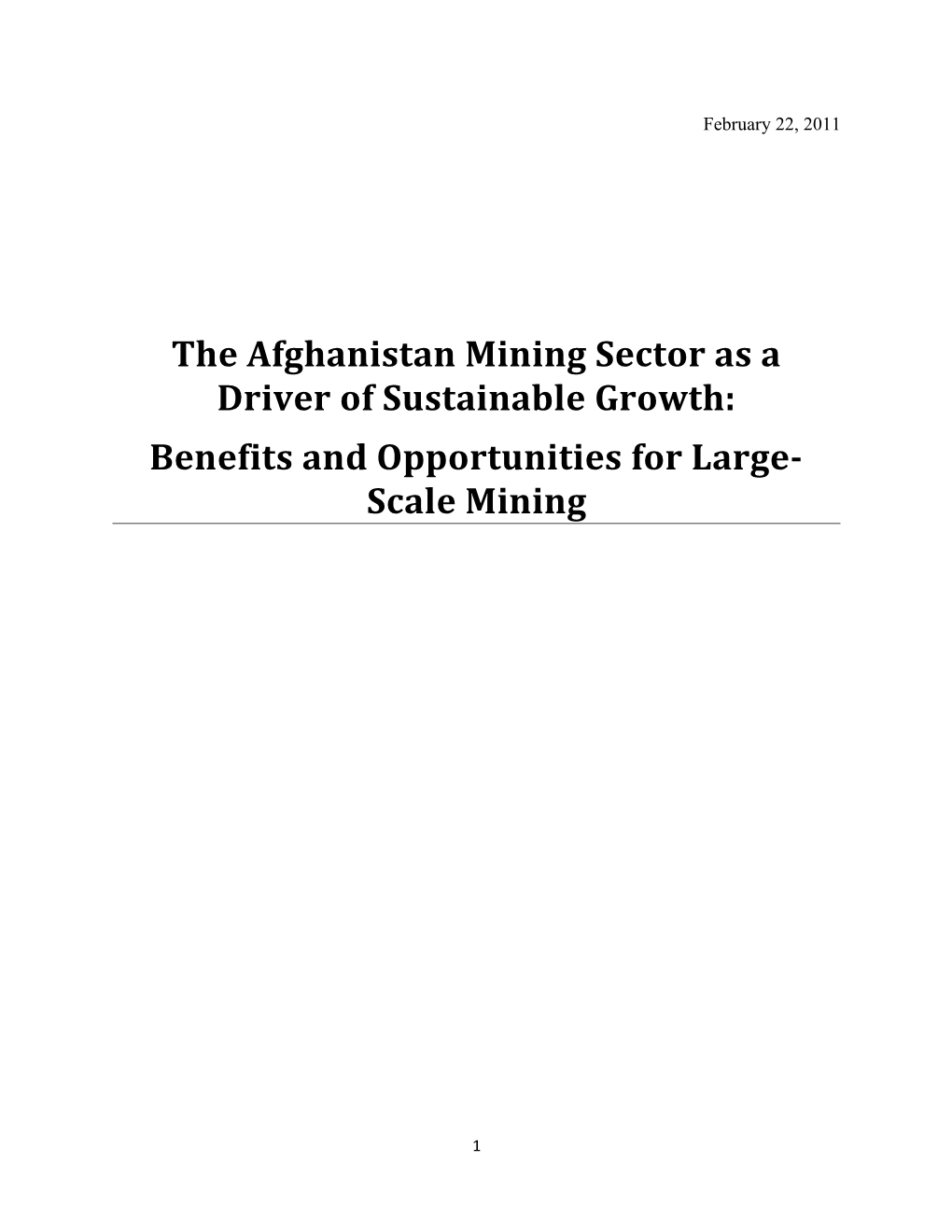 The Afghanistan Mining Sector As a Driver of Sustainable Growth