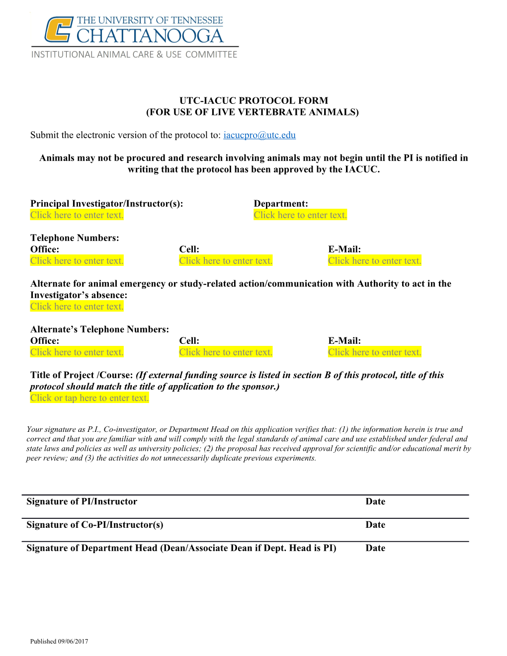 Utc-Iacuc Protocol Form