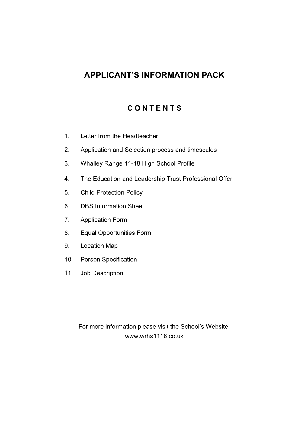 Applicant S Information Pack