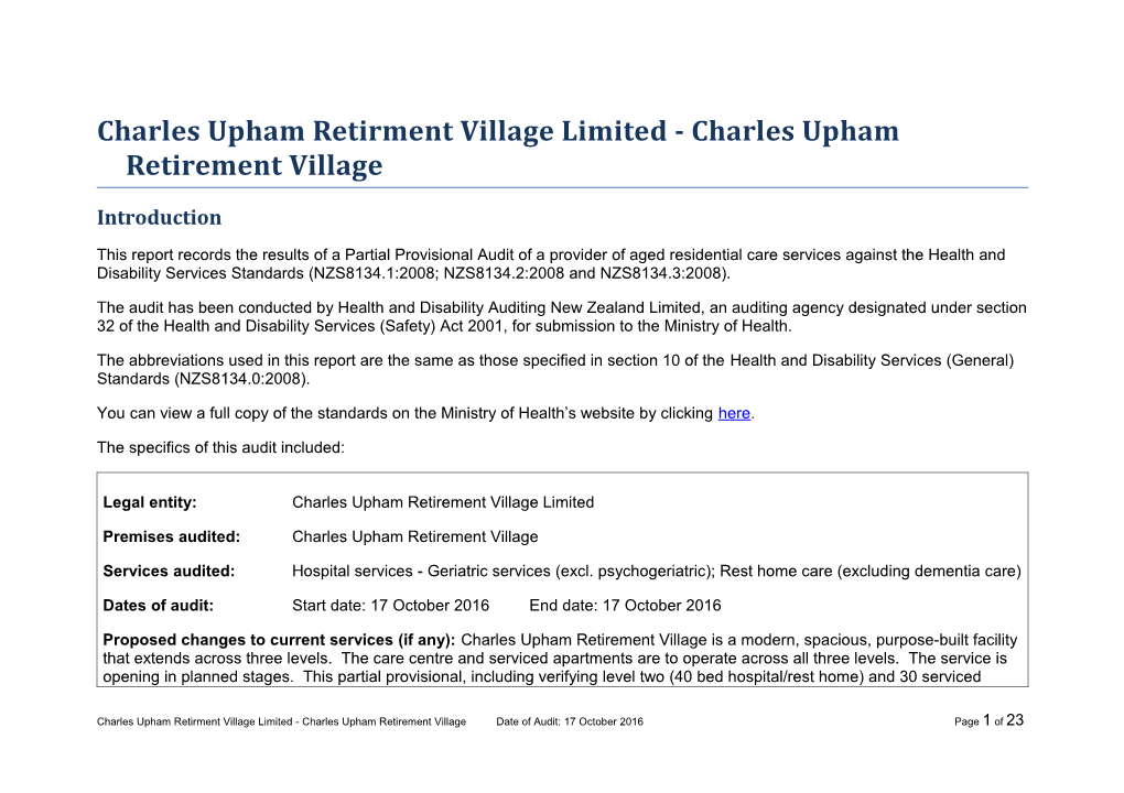 Charles Upham Retirment Village Limited - Charles Upham Retirement Village