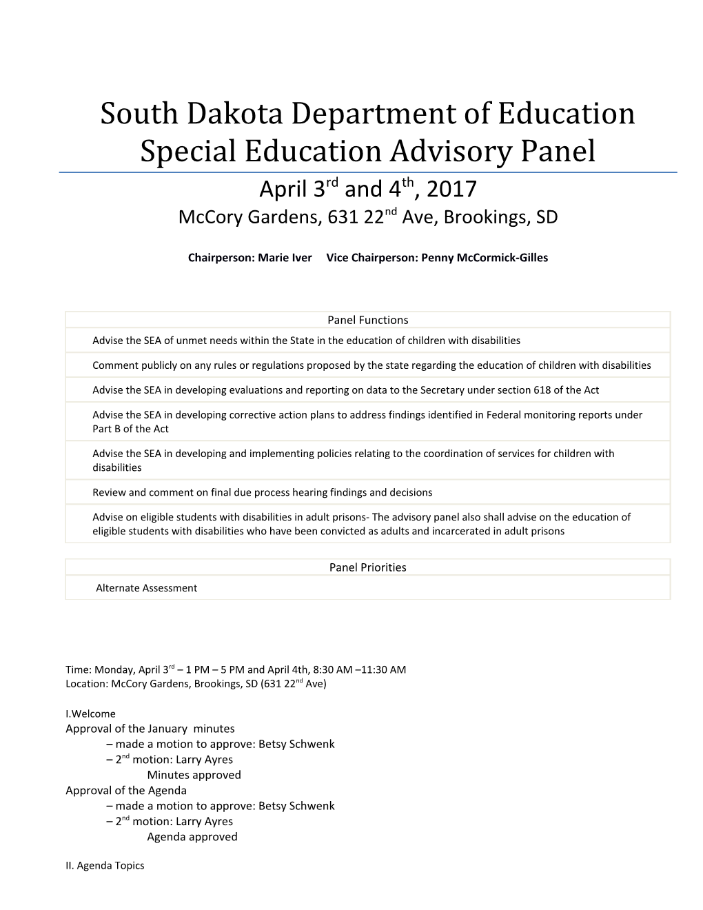 South Dakota Department of Educationspecial Education Advisory Panel