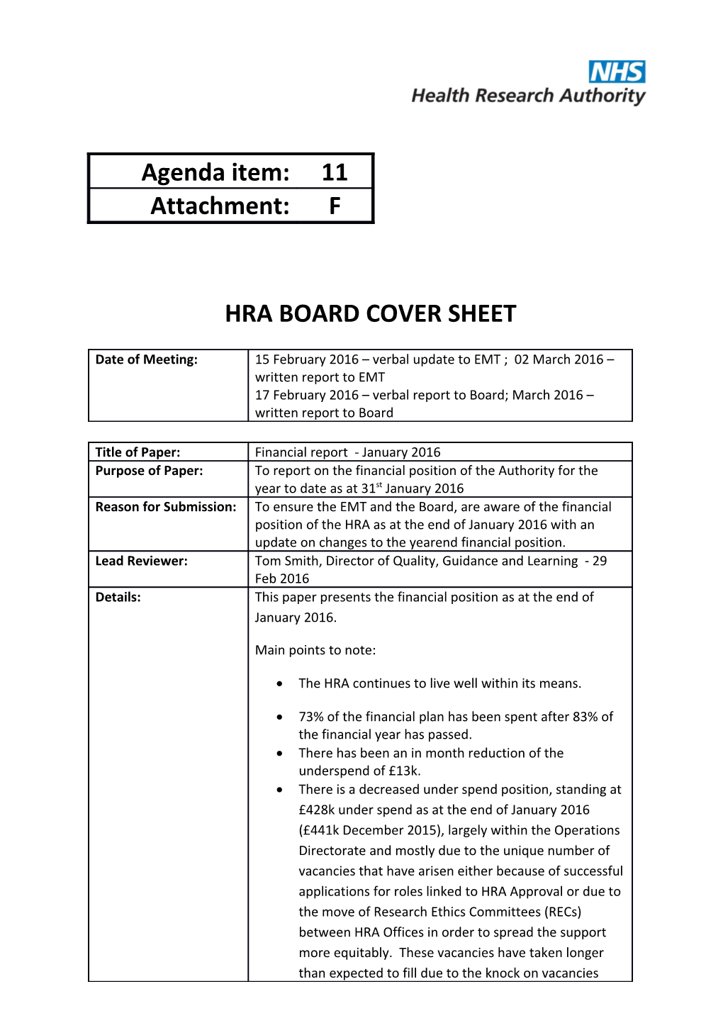 Hra Board Cover Sheet