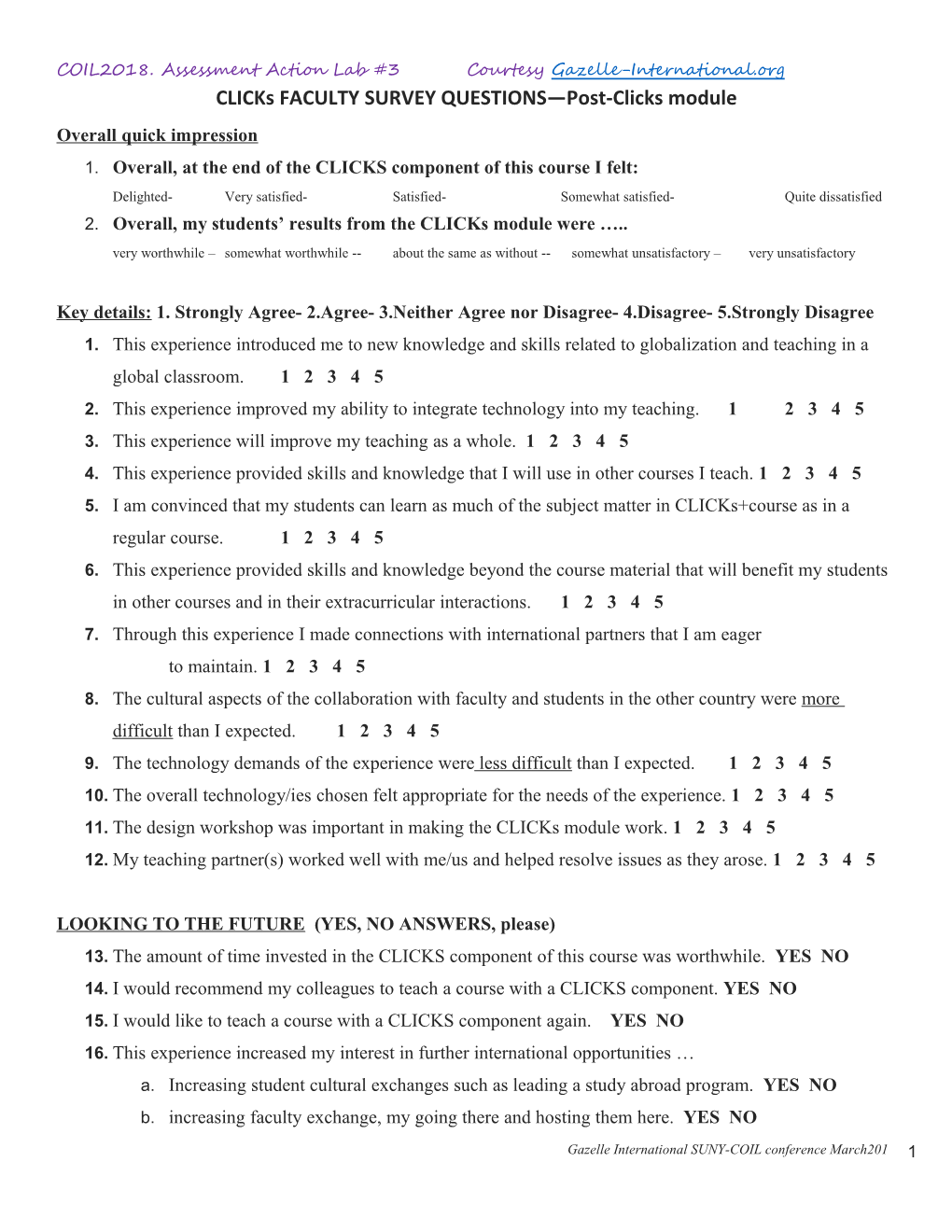 Clicks FACULTY SURVEY QUESTIONS Post-Clicks Module