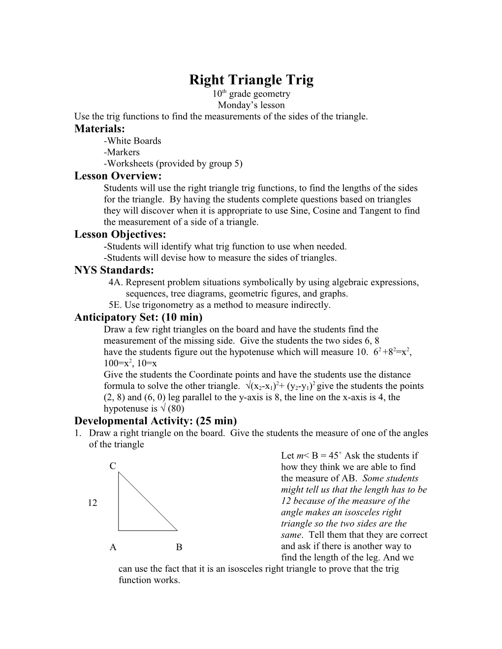 Right Triangle Trig