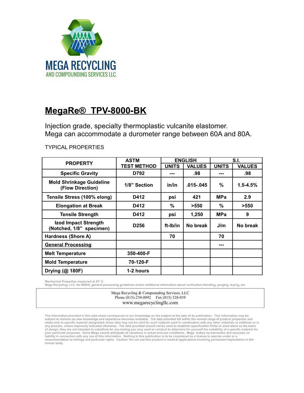 Mega Can Accommodate a Durometer Range Between 60A and 80A