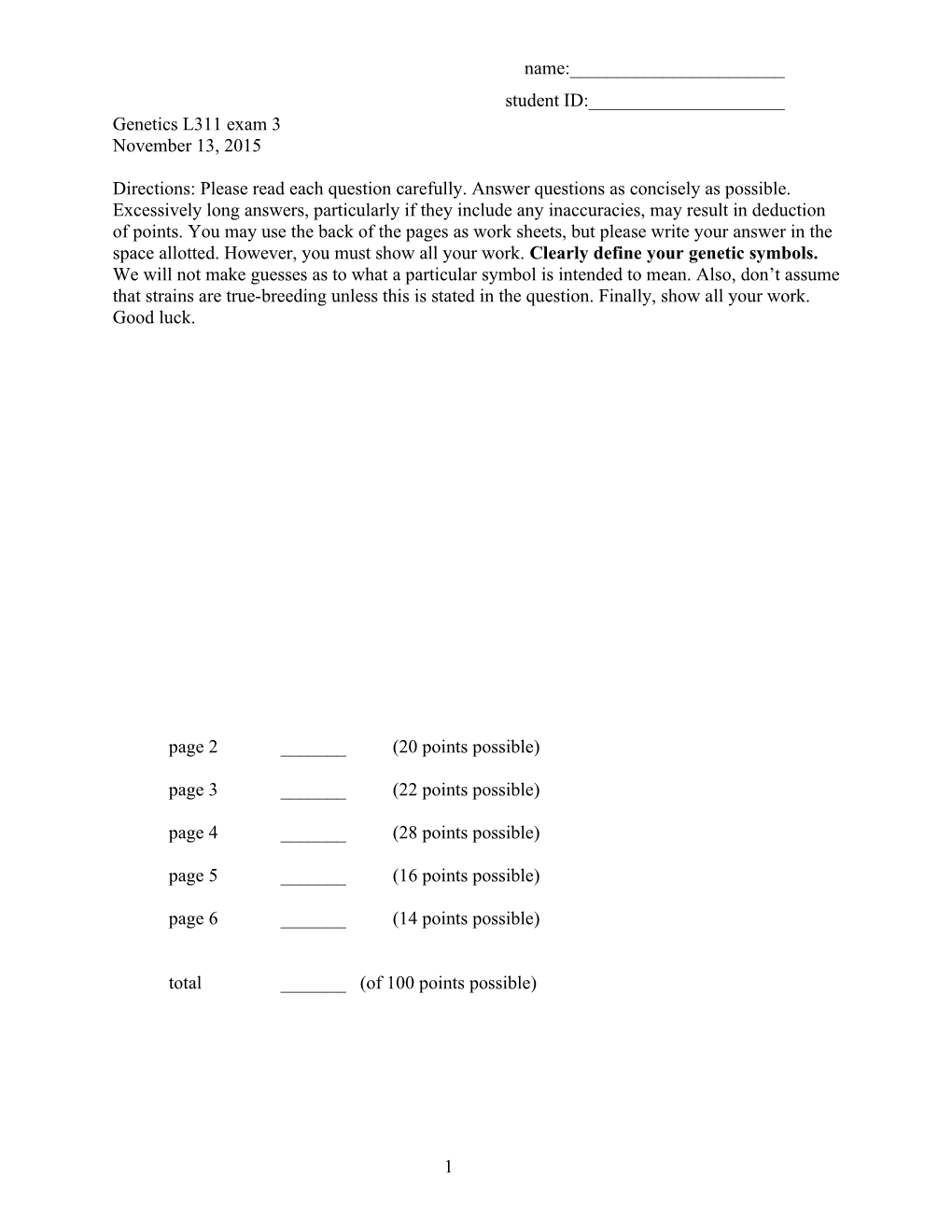 Genetics L311 Exam 3 s1