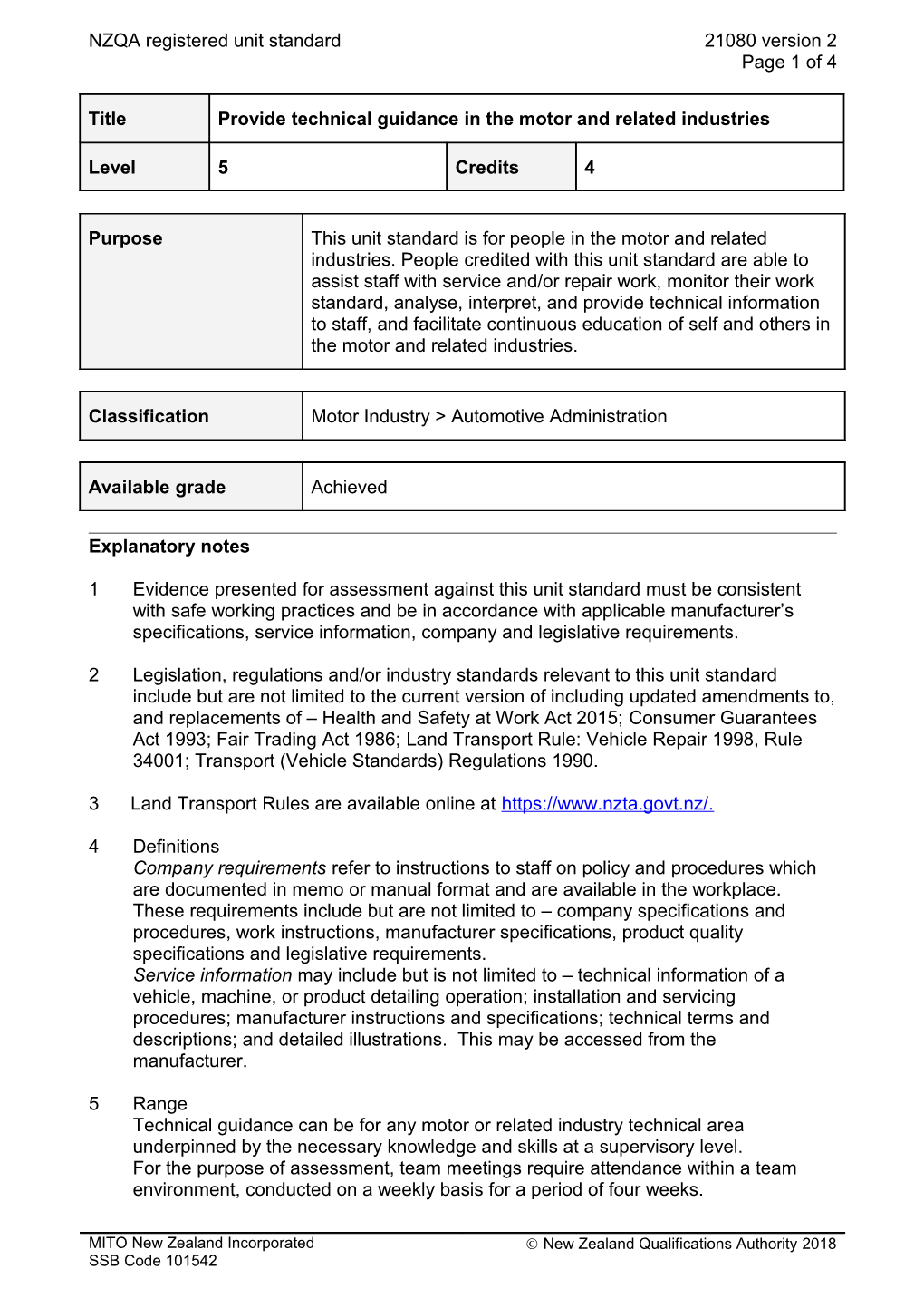 21080 Provide Technical Guidance in the Motor and Related Industries