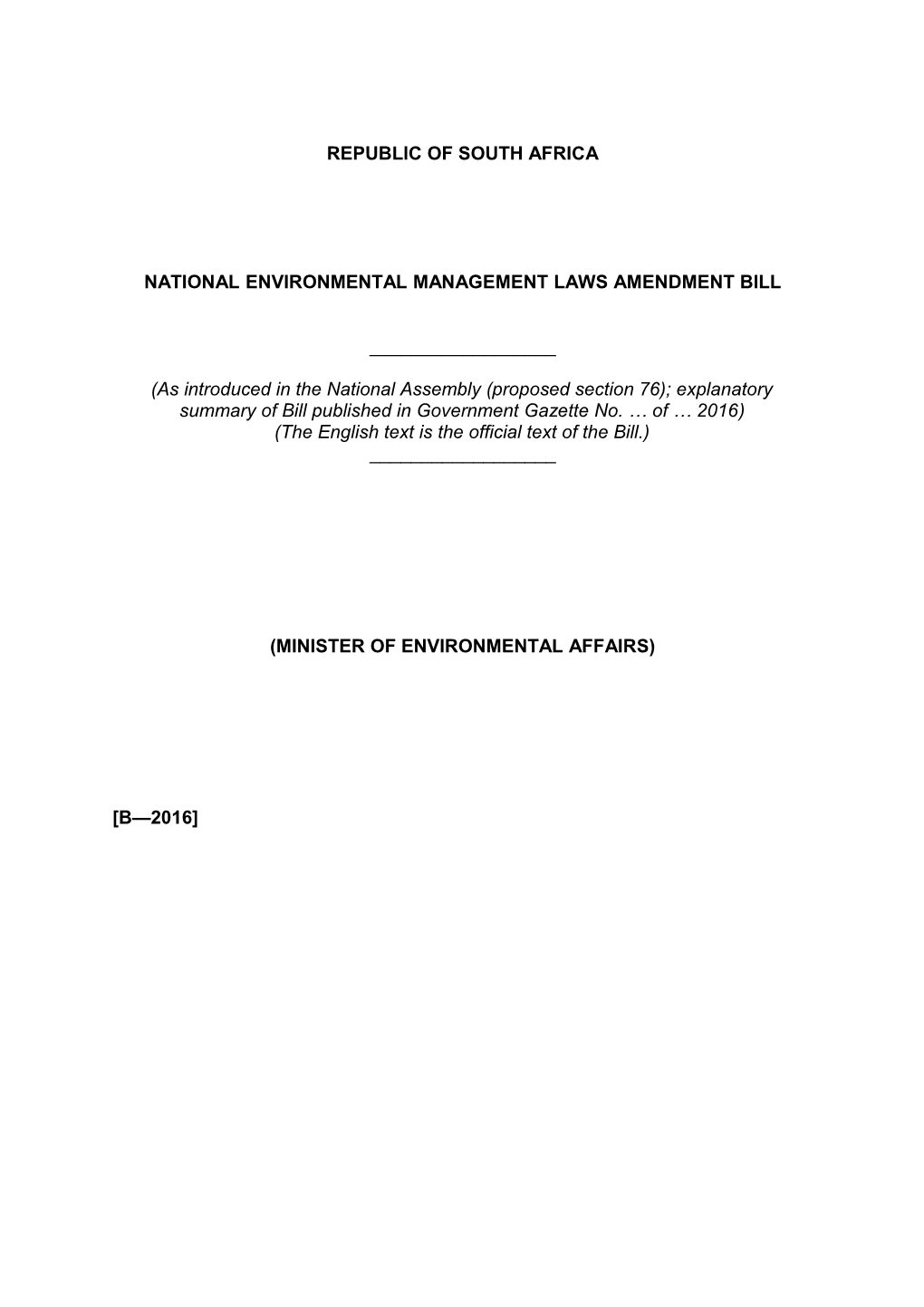 National Environmental Management Laws Amendment Bill