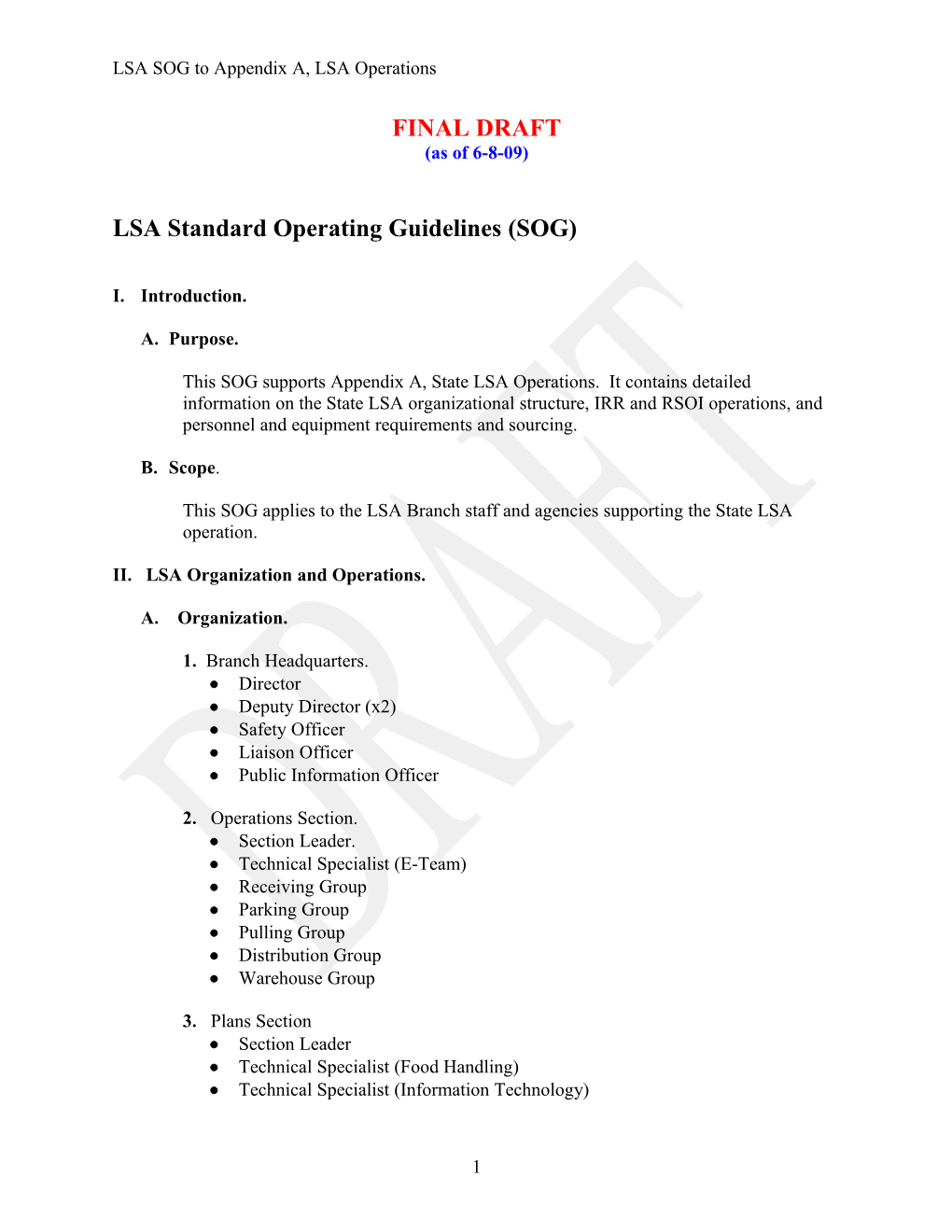 LSA SOG (FINAL DRAFT) to Appendix A, LSA Operations, 6-8-09