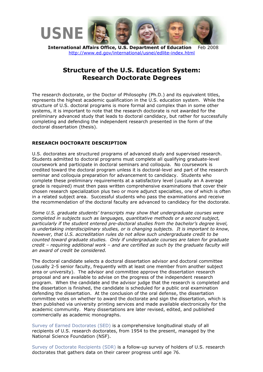 Structure of the US Education System: Research Doctorate Degrees (MS Word)
