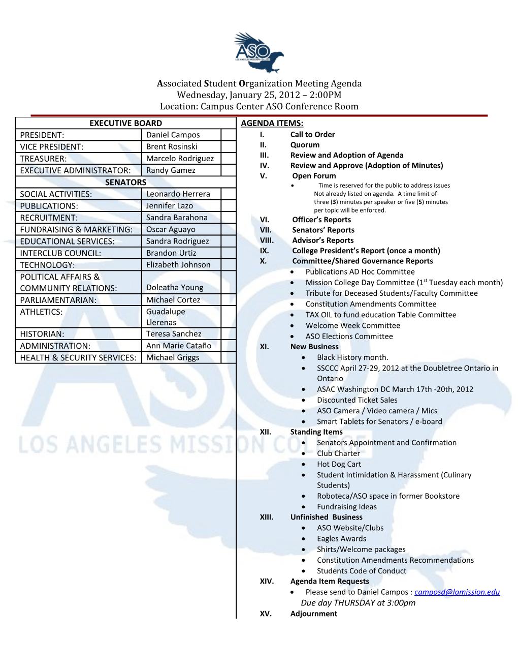 Associated Student O Rganizationmeeting Agenda